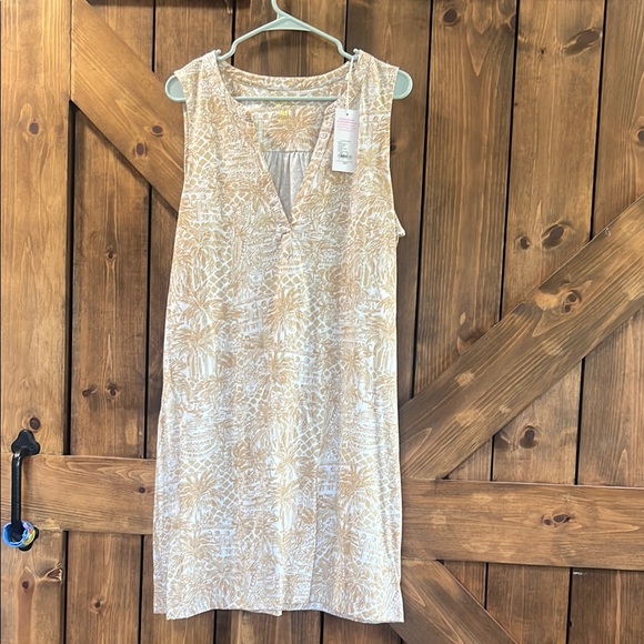 Lilly Pulitzer Dresses & Skirts - Lilly Pulitzer Cream and Tan Sleeveless V-Neck Shift Dress